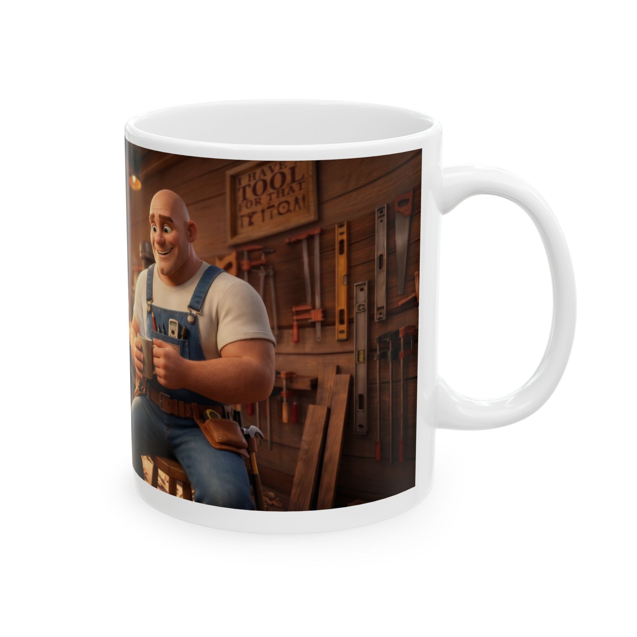 Hank & Biscuit Workshop Mug — Rustic Carpenter Cartoon Coffee Cup (11oz, 15oz)