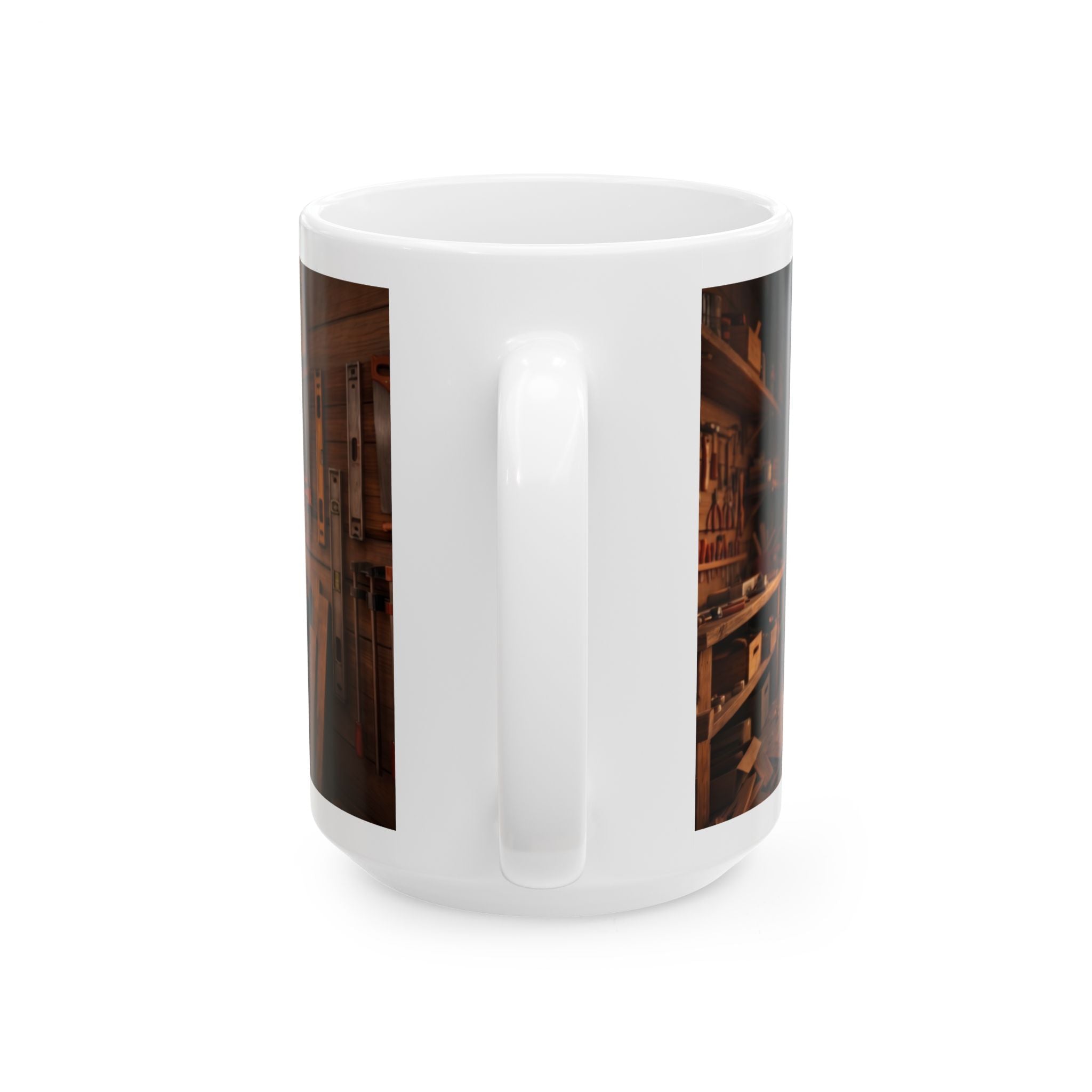 Hank & Biscuit Workshop Mug — Rustic Carpenter Cartoon Coffee Cup (11oz, 15oz)