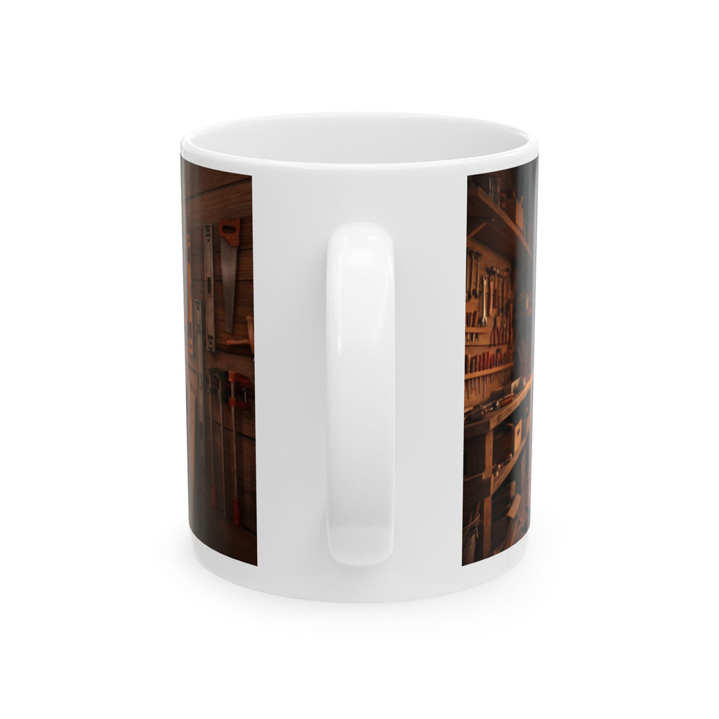 Hank & Biscuit Workshop Mug — Rustic Carpenter Cartoon Coffee Cup (11oz, 15oz)
