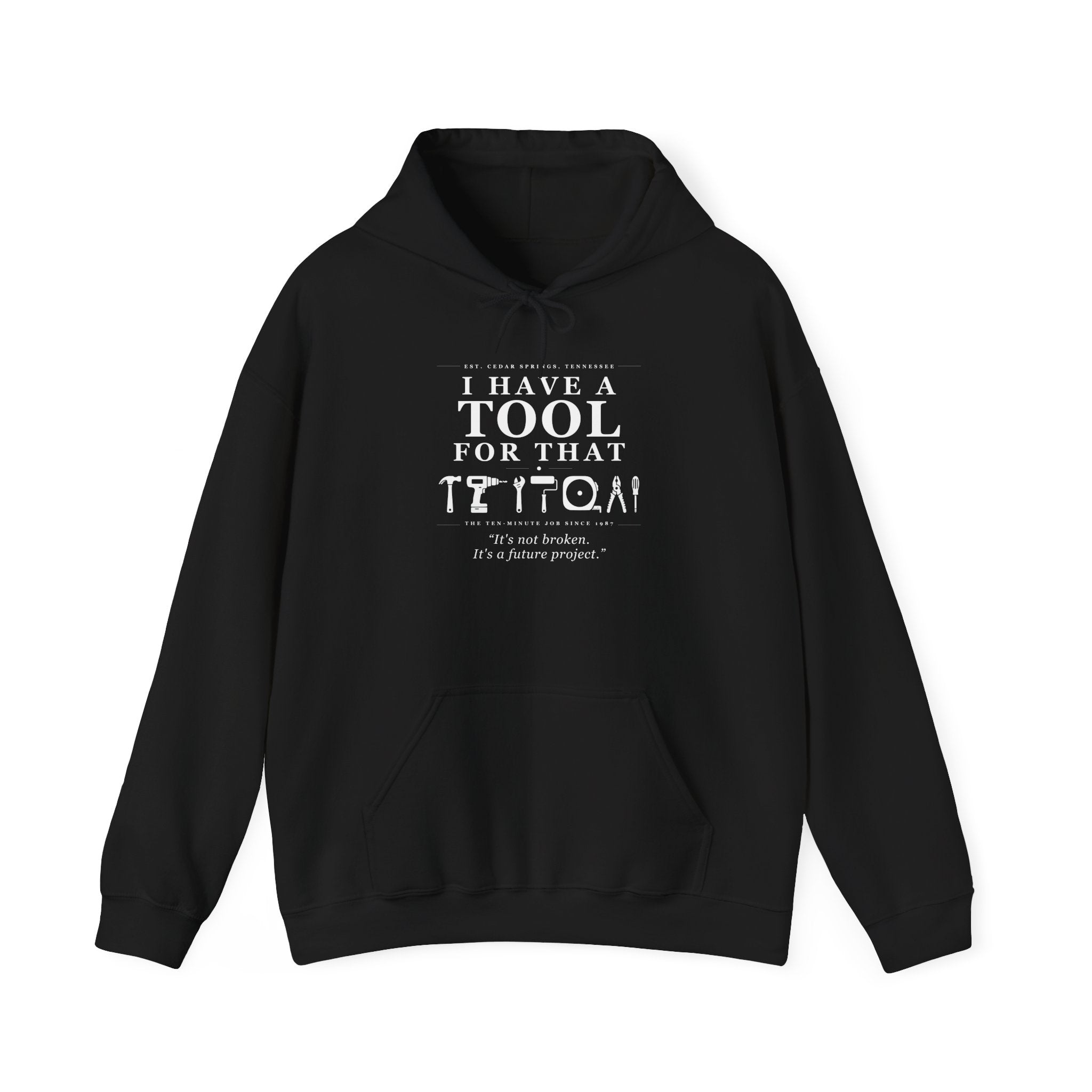 Funny DIY hoodie printed with the slogan 'It's not broken, it's a future project'